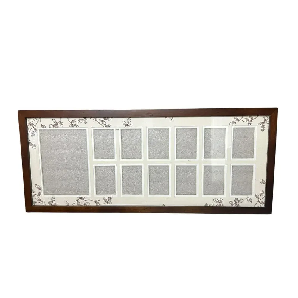 Dark Wood Frame Multi Photo Collage Cream Mat Leaf Accents School Wedding Pet